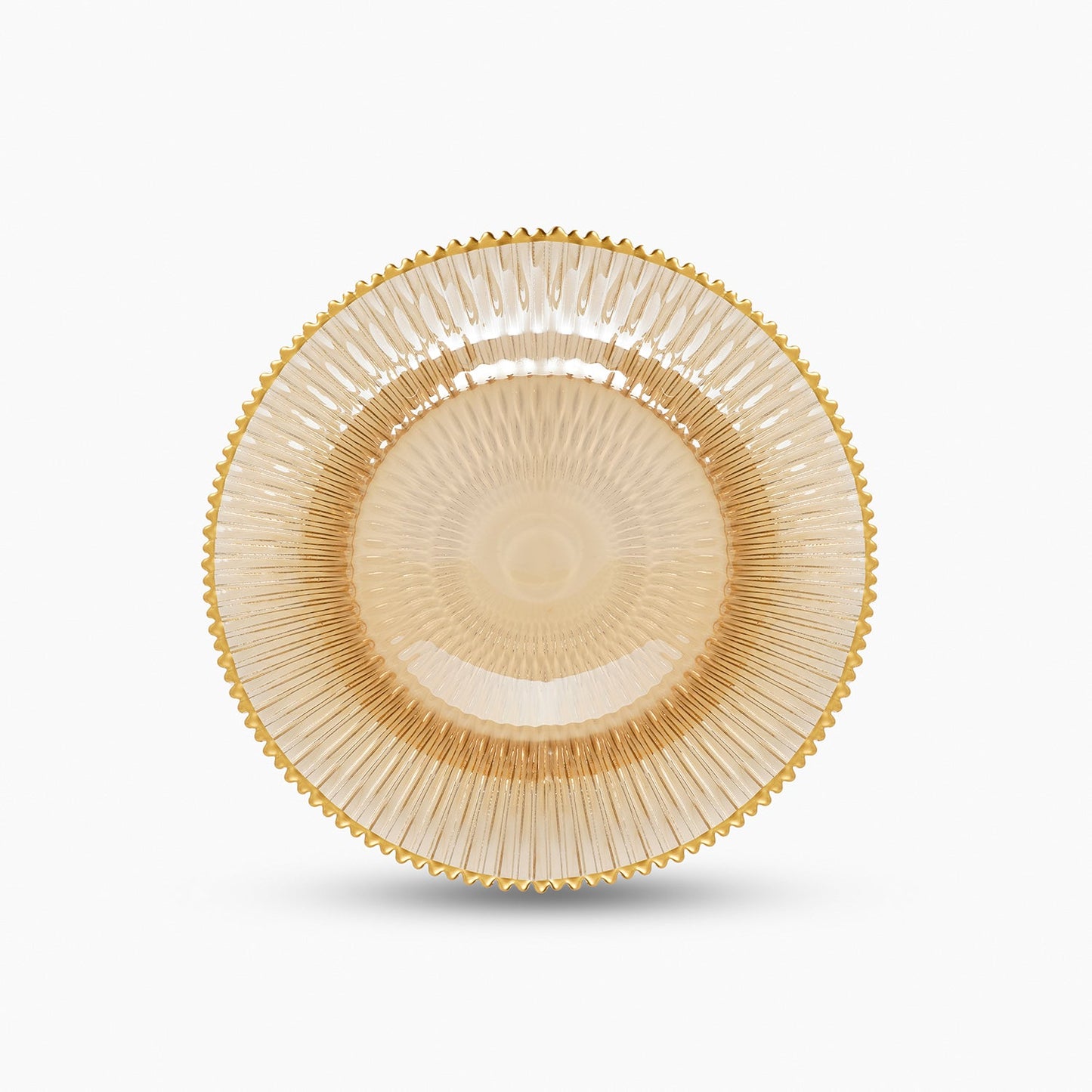 Set of 2 Amber and Gold Ribbed Dessert Plates