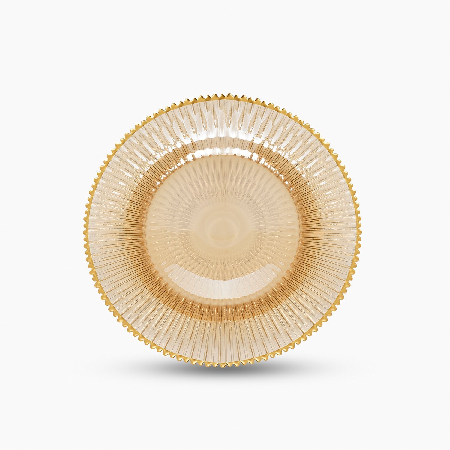Set of 2 Amber and Gold Ribbed Dessert Plates