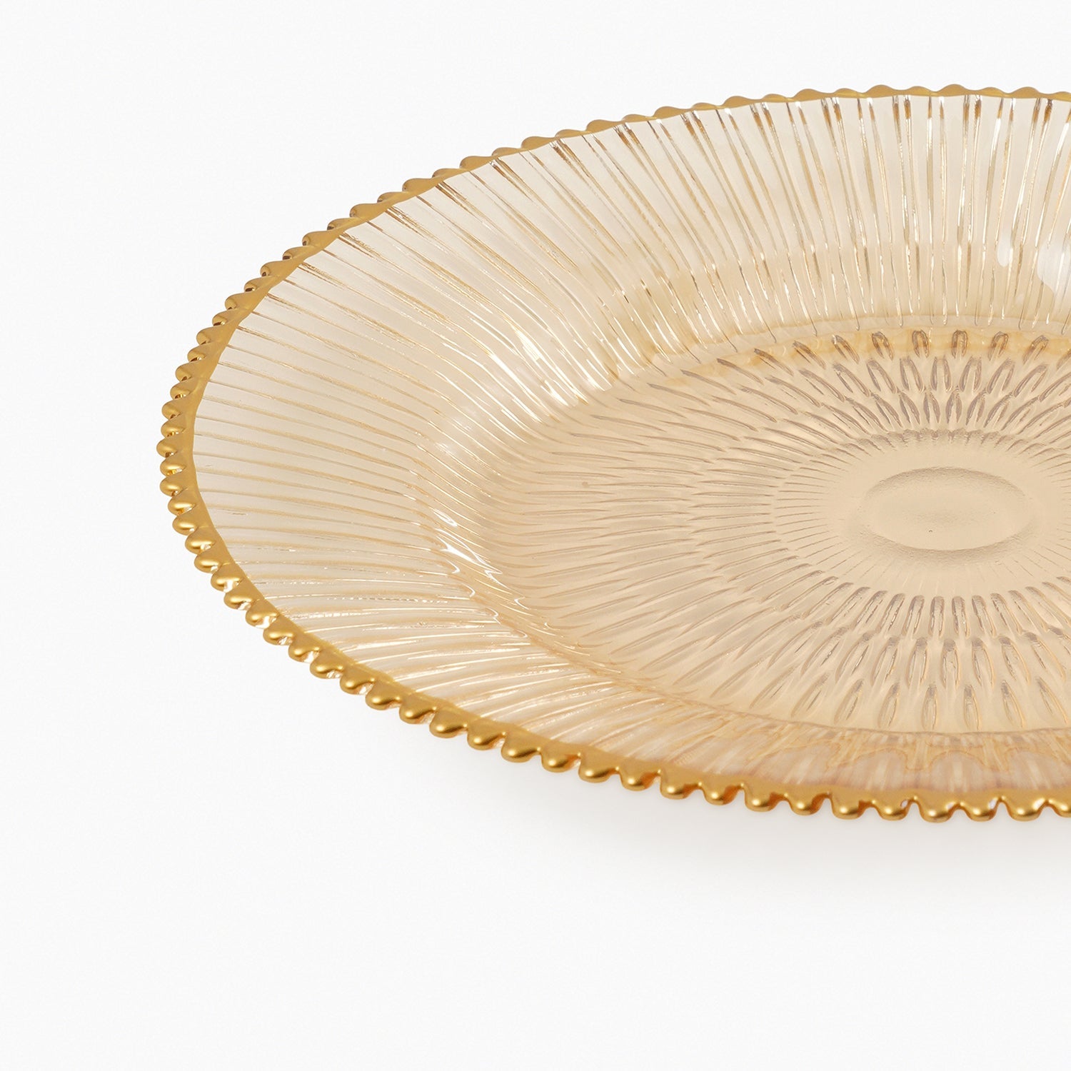 Set of 2 Amber and Gold Ribbed Dessert Plates