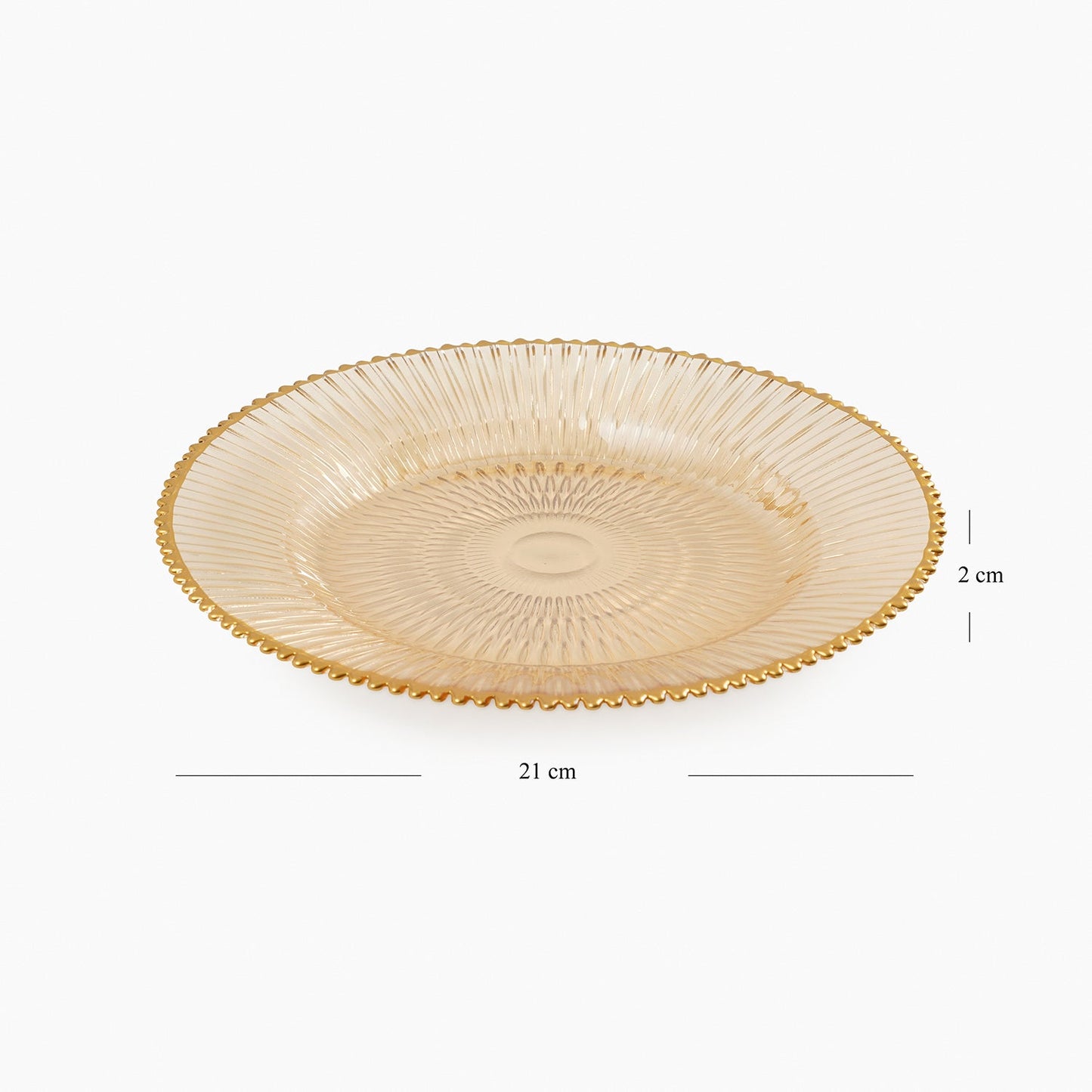 Set of 2 Amber and Gold Ribbed Dessert Plates