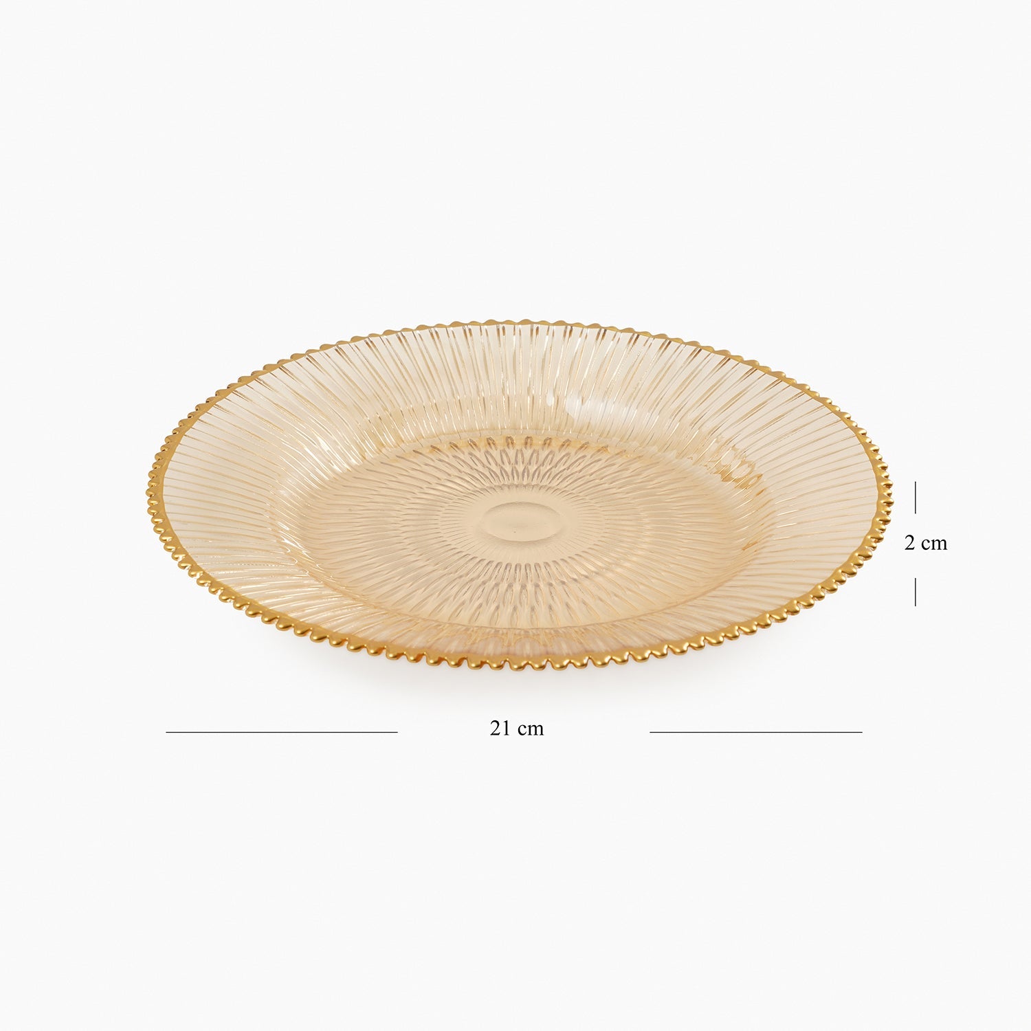 Set of 2 Amber and Gold Ribbed Dessert Plates
