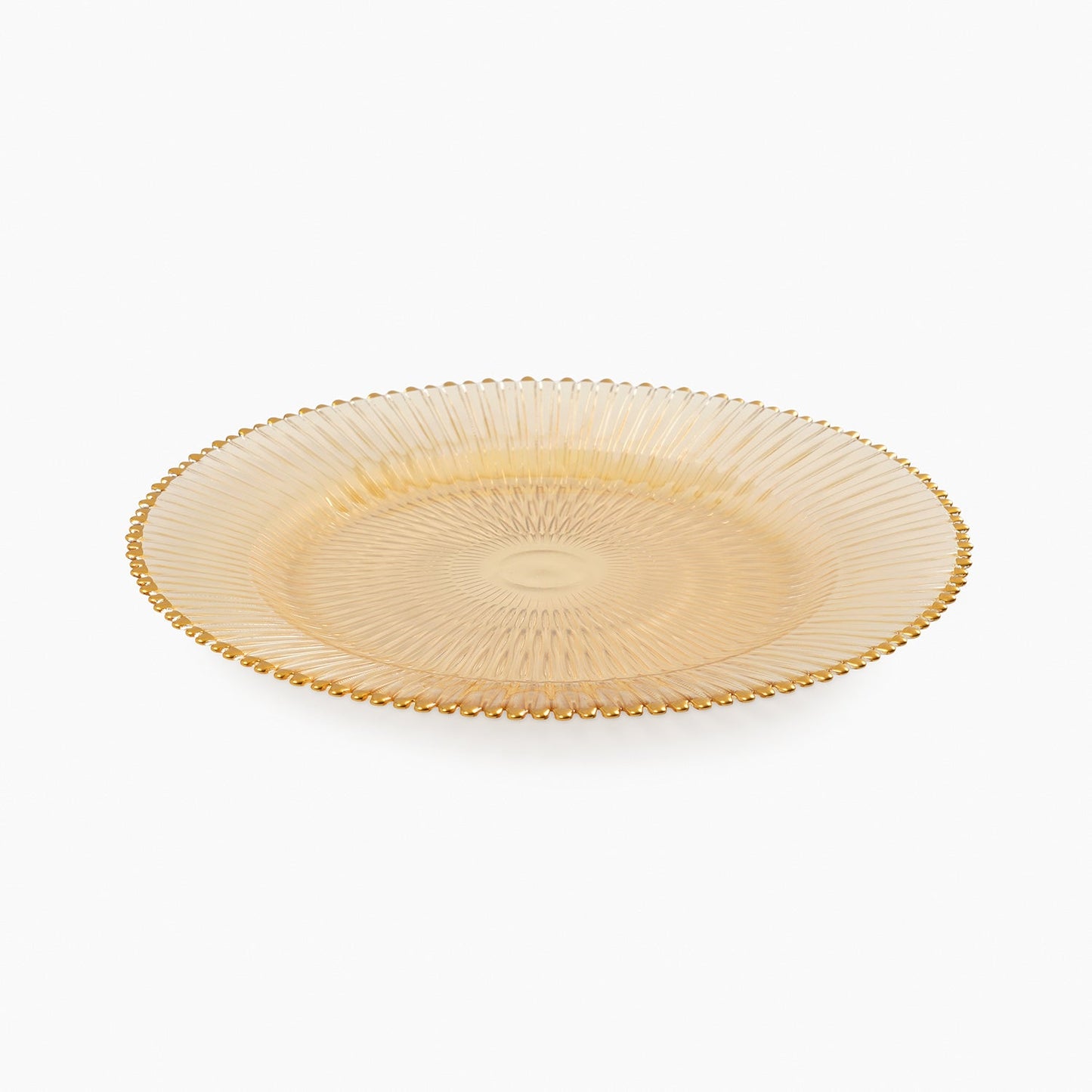 Set of 2 Amber and Gold Ribbed Dinner Plates