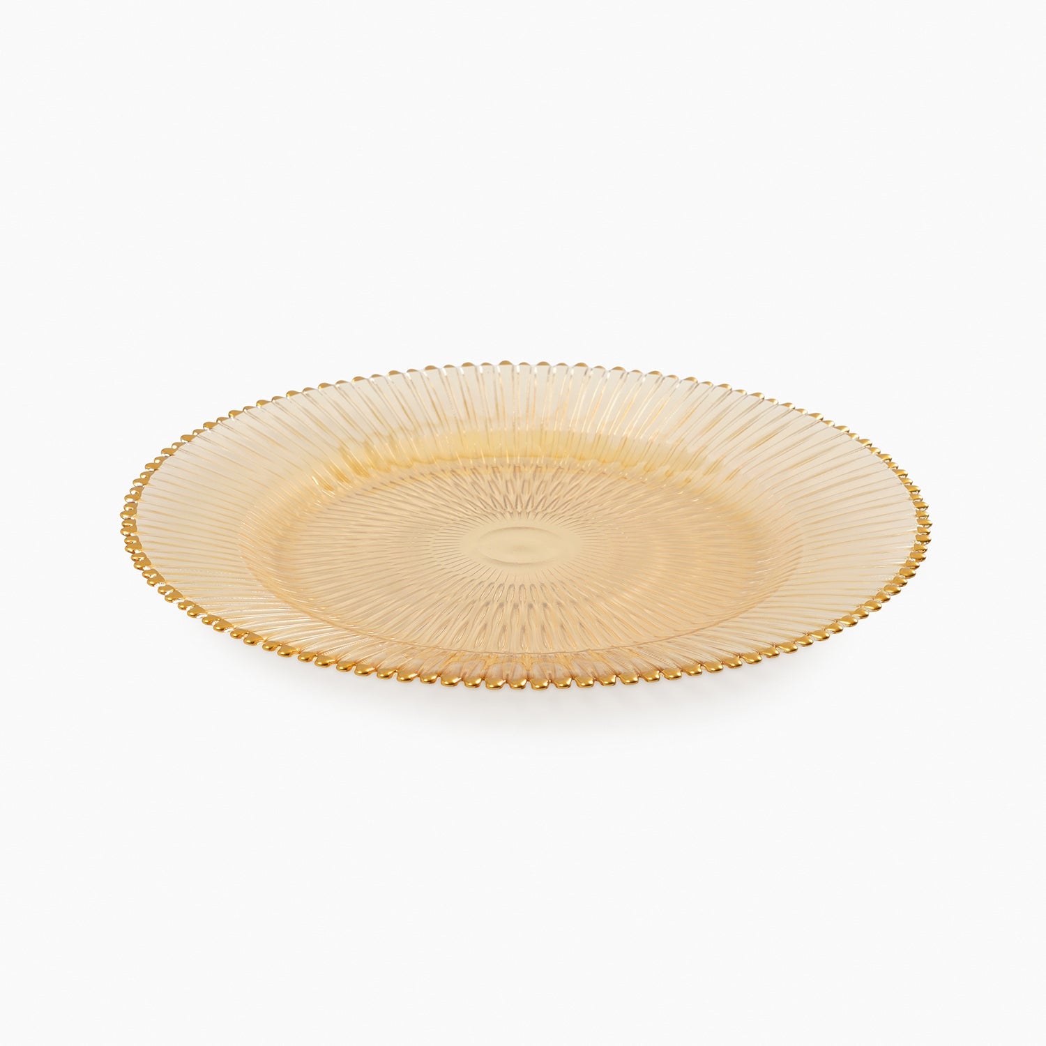 Set of 2 Amber and Gold Ribbed Dinner Plates