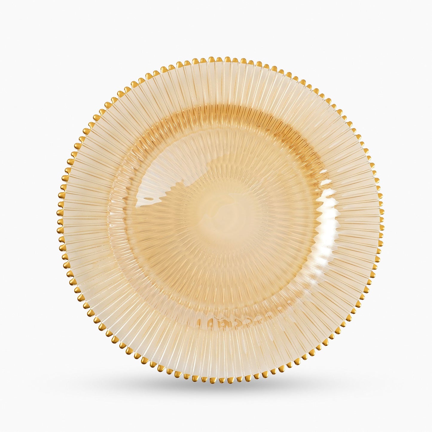 Set of 2 Amber and Gold Ribbed Dinner Plates