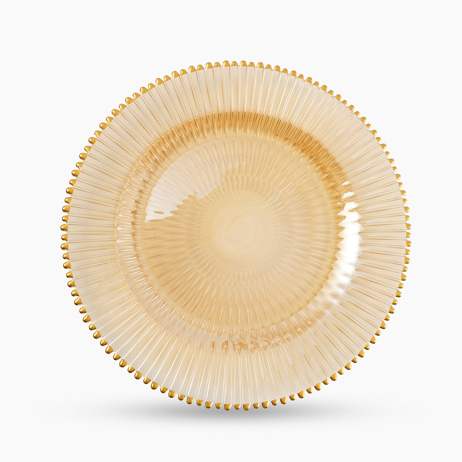 Set of 2 Amber and Gold Ribbed Dinner Plates