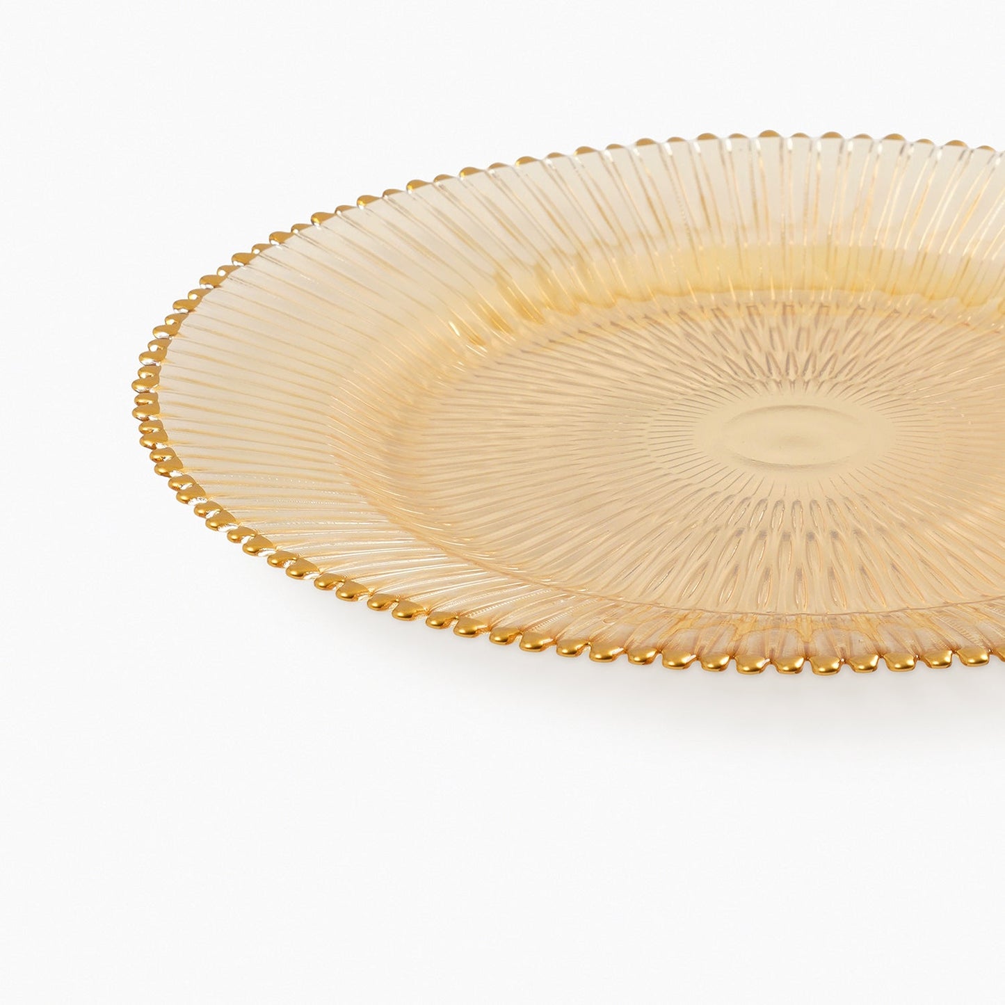 Set of 2 Amber and Gold Ribbed Dinner Plates