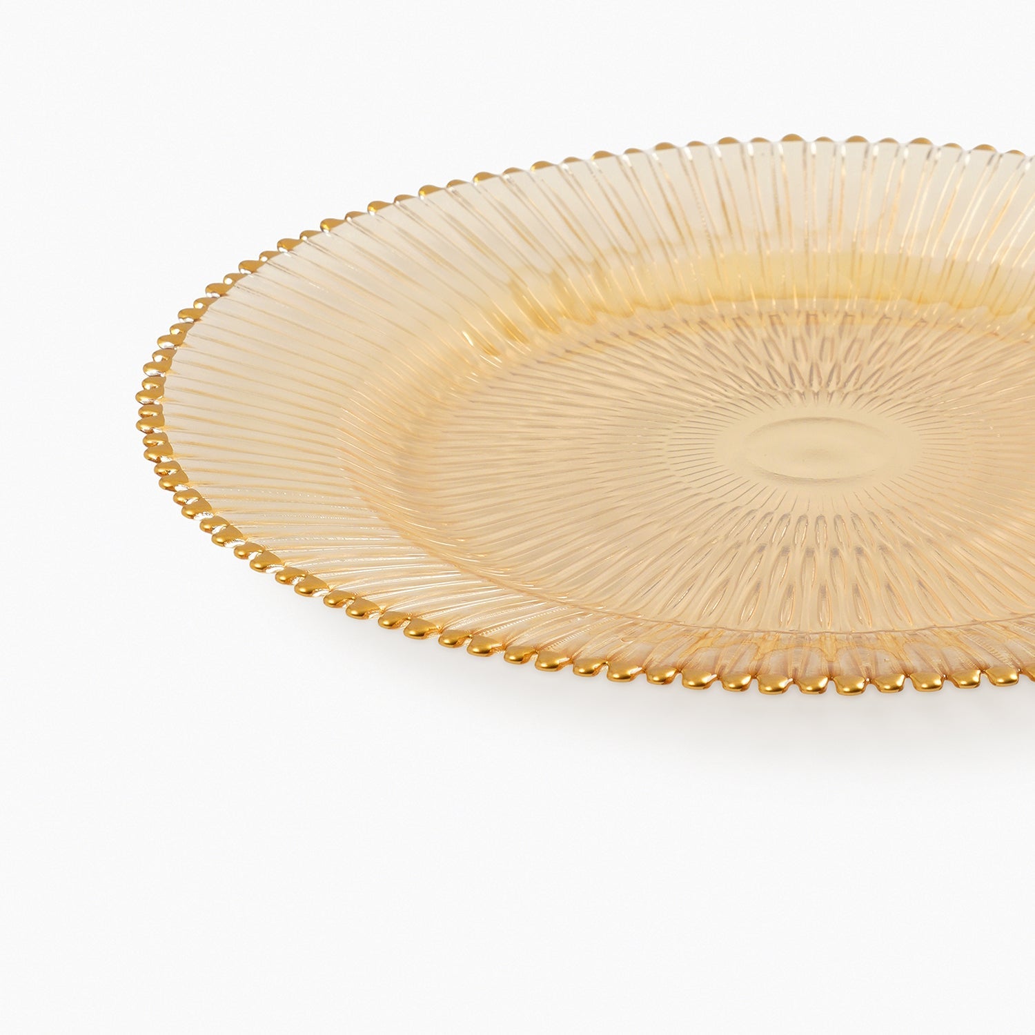 Set of 2 Amber and Gold Ribbed Dinner Plates