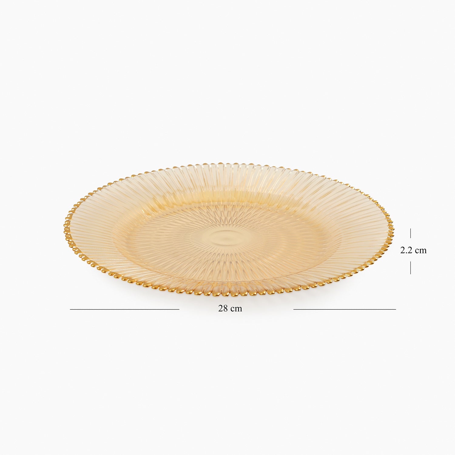 Set of 2 Amber and Gold Ribbed Dinner Plates