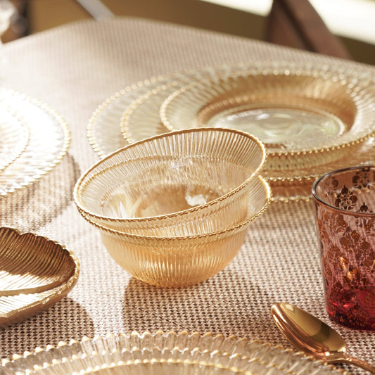 Set of 2 Amber and Gold Ribbed Side Bowls
