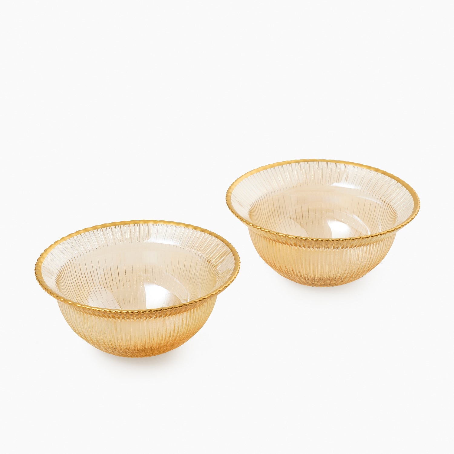 Set of 2 Amber and Gold Ribbed Side Bowls