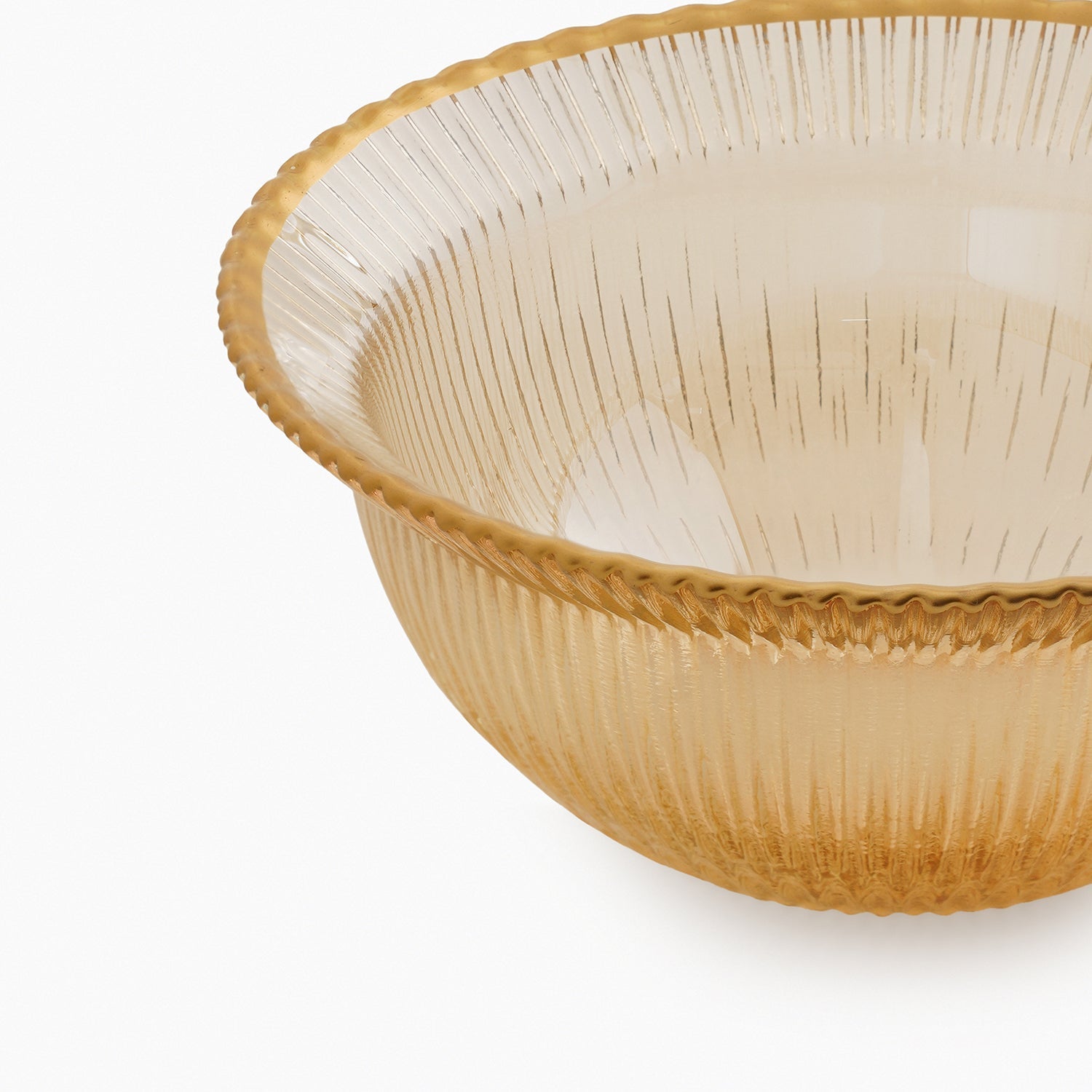 Set of 2 Amber and Gold Ribbed Side Bowls