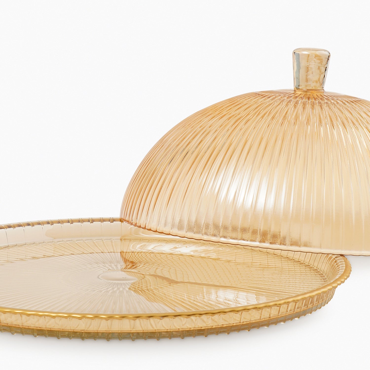 Gold Ribbed Glass Cloche with Base Plate