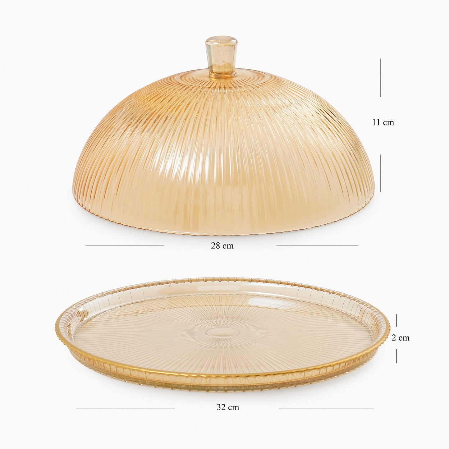 Gold Ribbed Glass Cloche with Base Plate