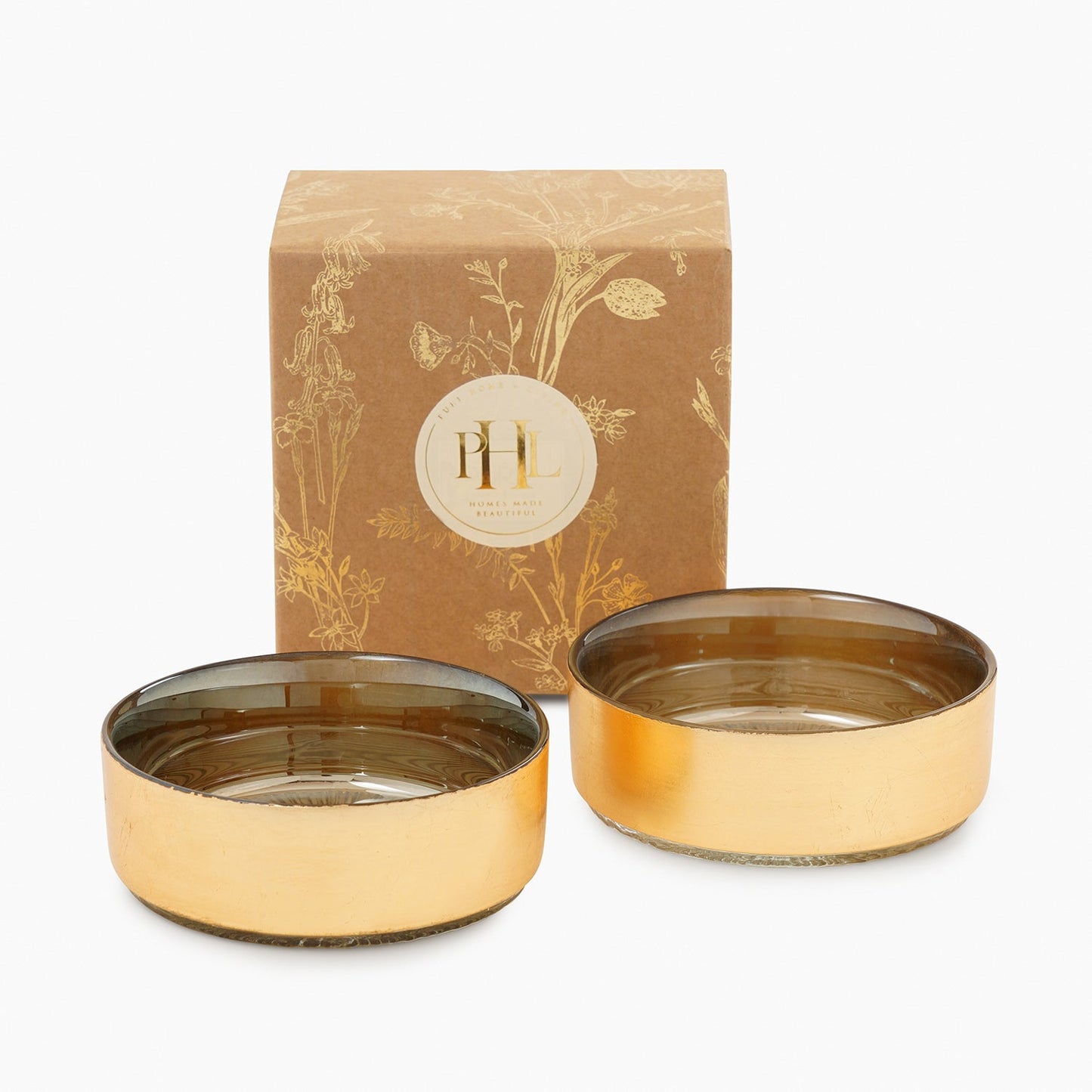 Set of 2 Gold Side Bowls with Goil Foil Rim