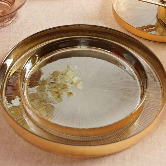 Set of 2 Gold Dessert Plates with Goil Foil Rim