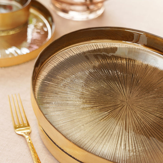 Set of 2 Gold Dinner Plates with Goil Foil Rim