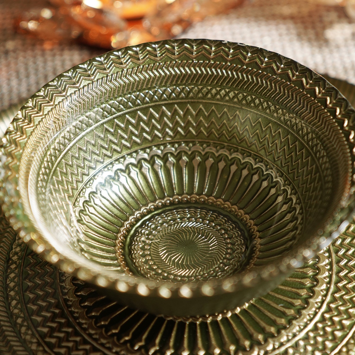 Set of 2 Green Ribbed Small Bowls