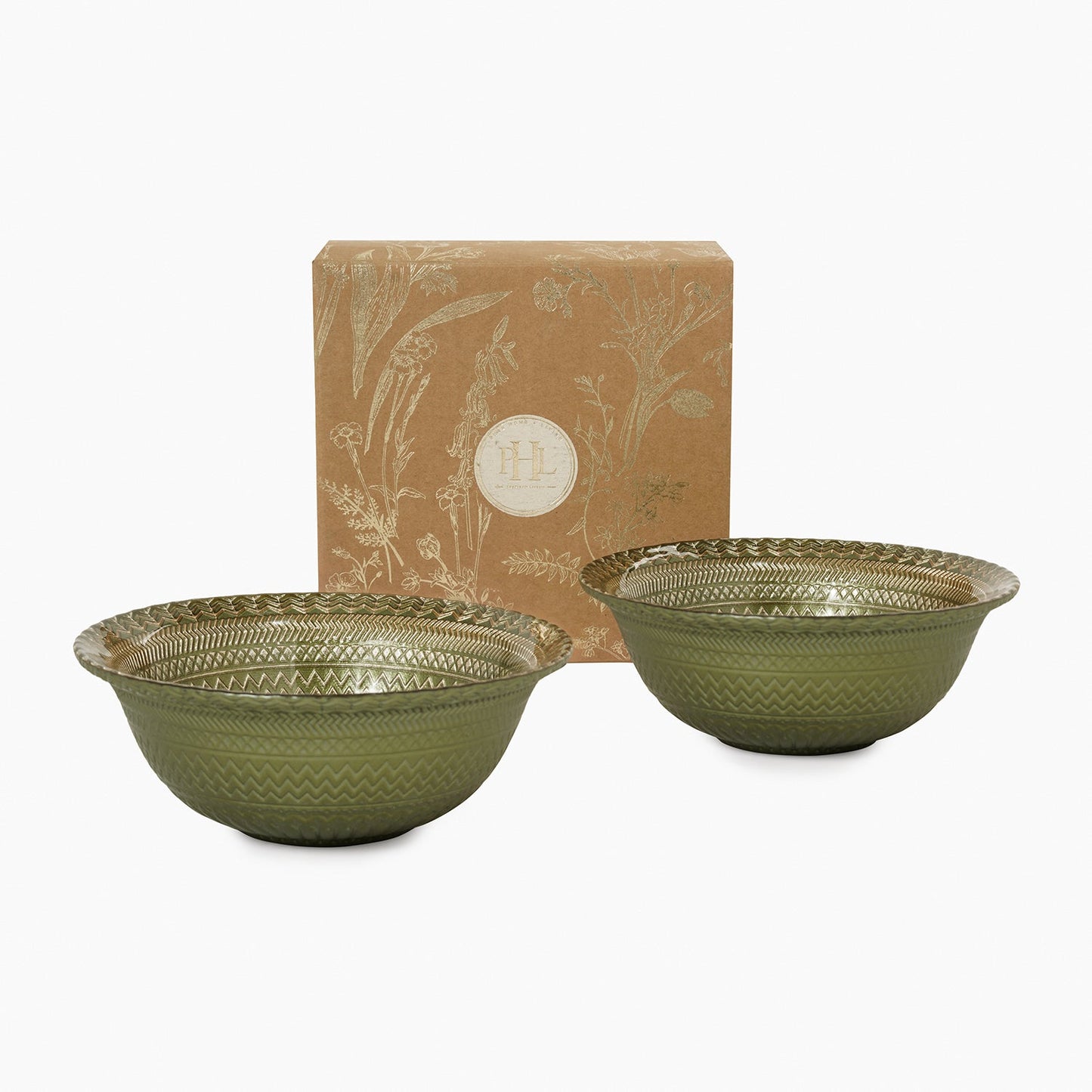 Set of 2 Green Ribbed Small Bowls
