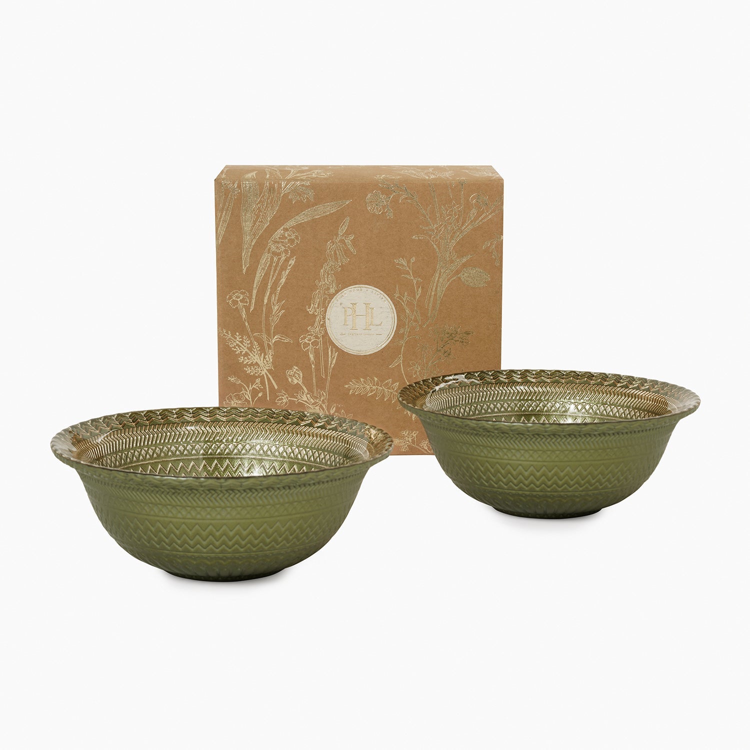 Set of 2 Green Ribbed Small Bowls