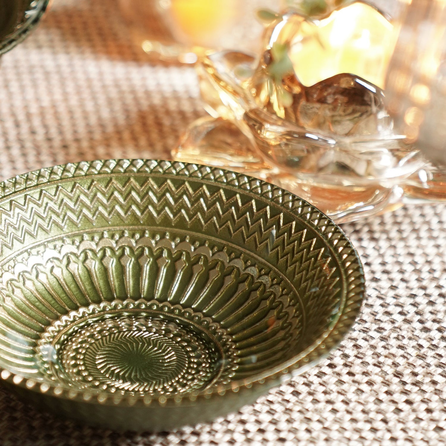 Set of 2 Green Ribbed Side Bowls