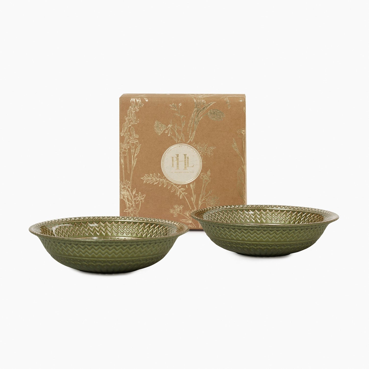 Set of 2 Green Ribbed Side Bowls
