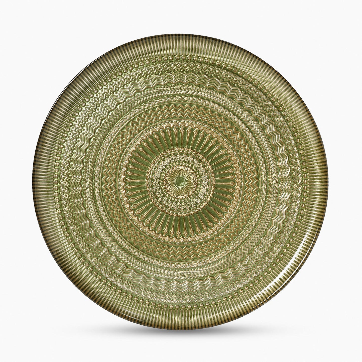 Set of 2 Green Ribbed Dinner Plates
