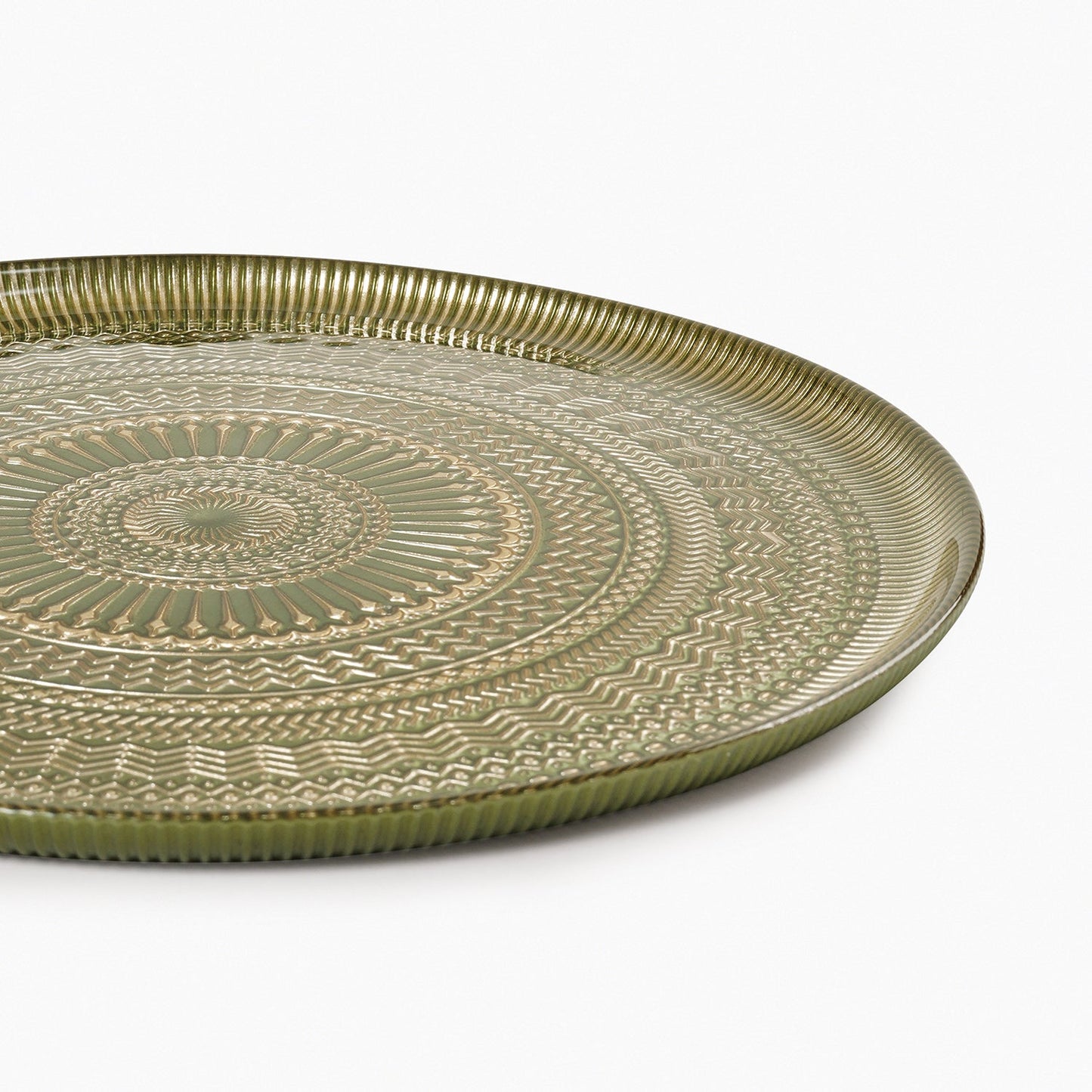 Set of 2 Green Ribbed Dinner Plates