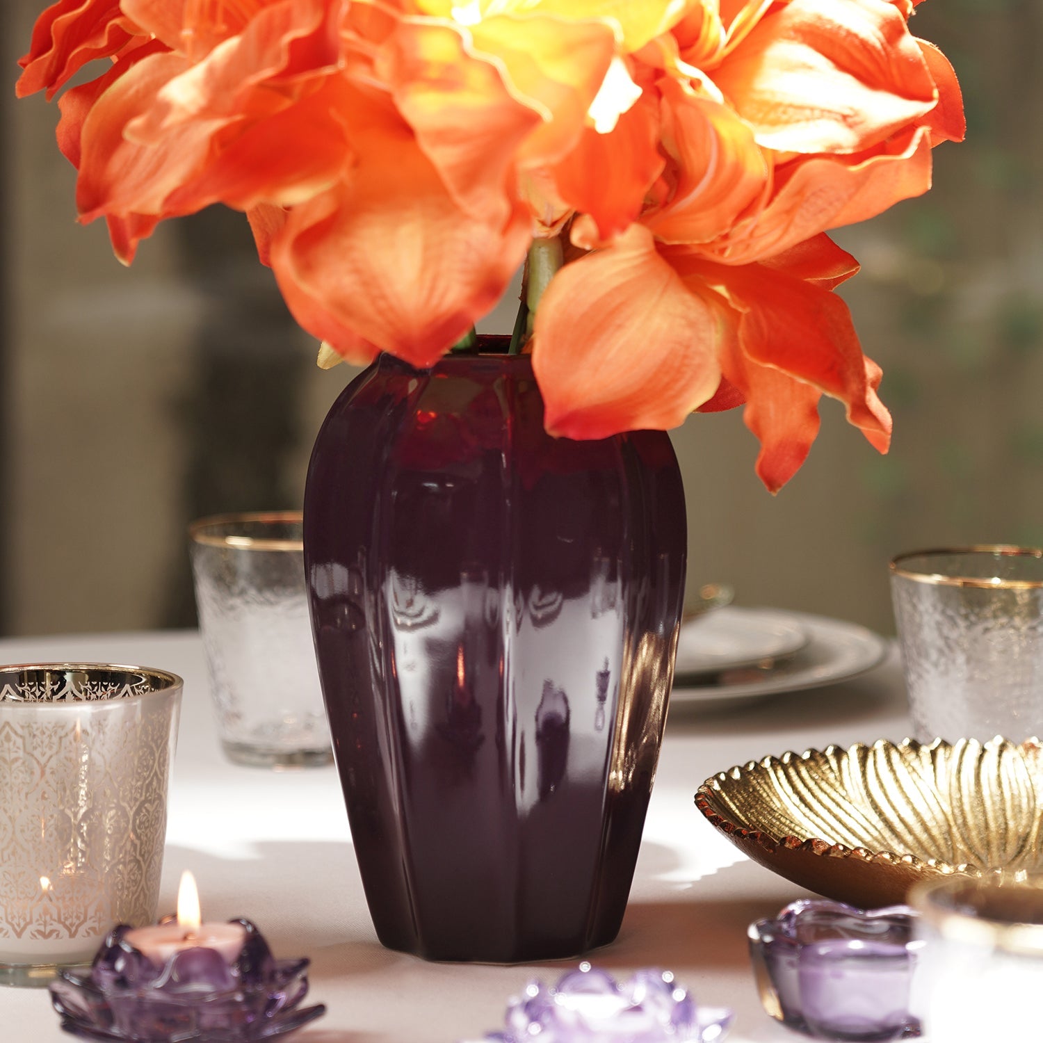Dark Purple Glazed Ceramic Vase - Small