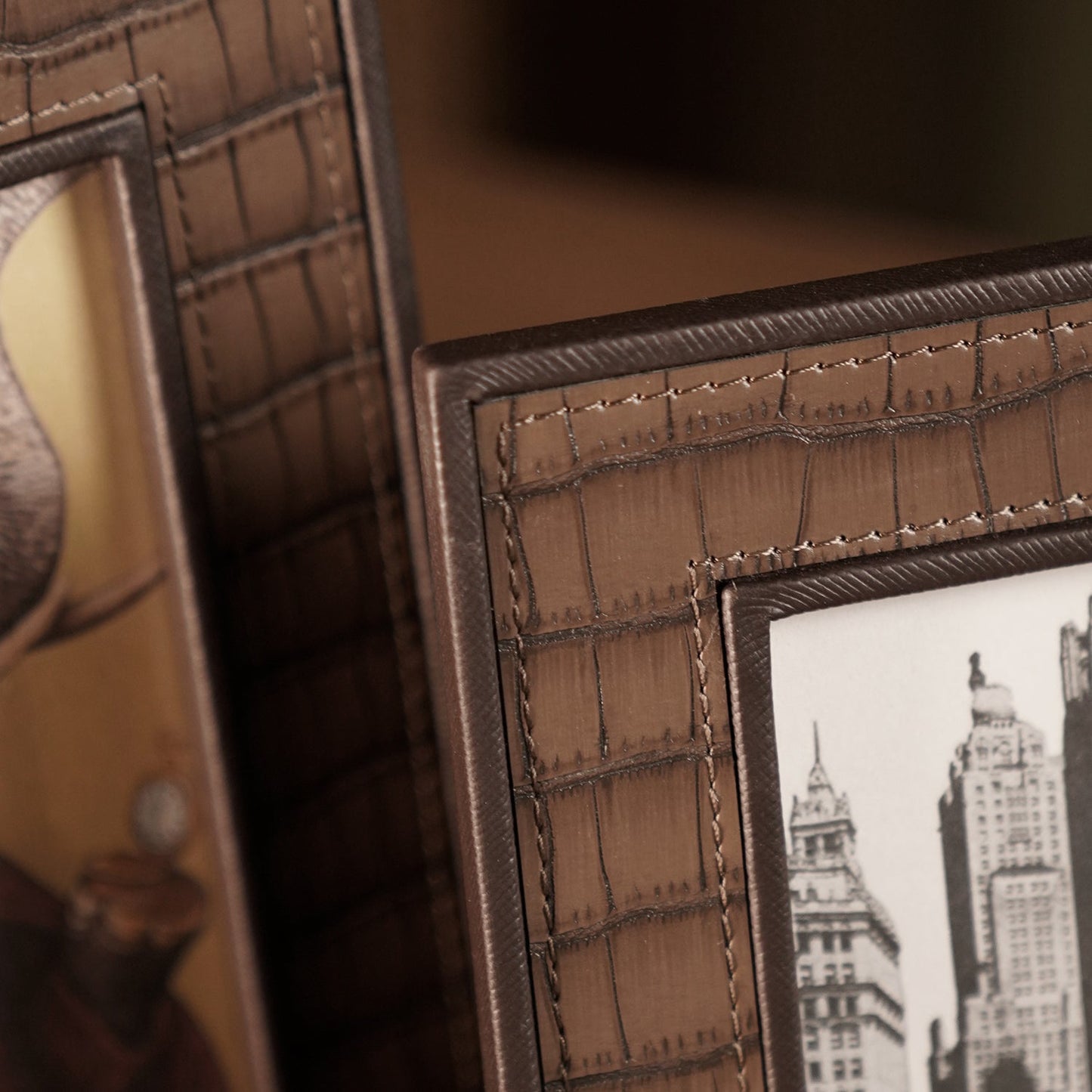 Brown Croco Texture Faux Leather Photo Frame - Small