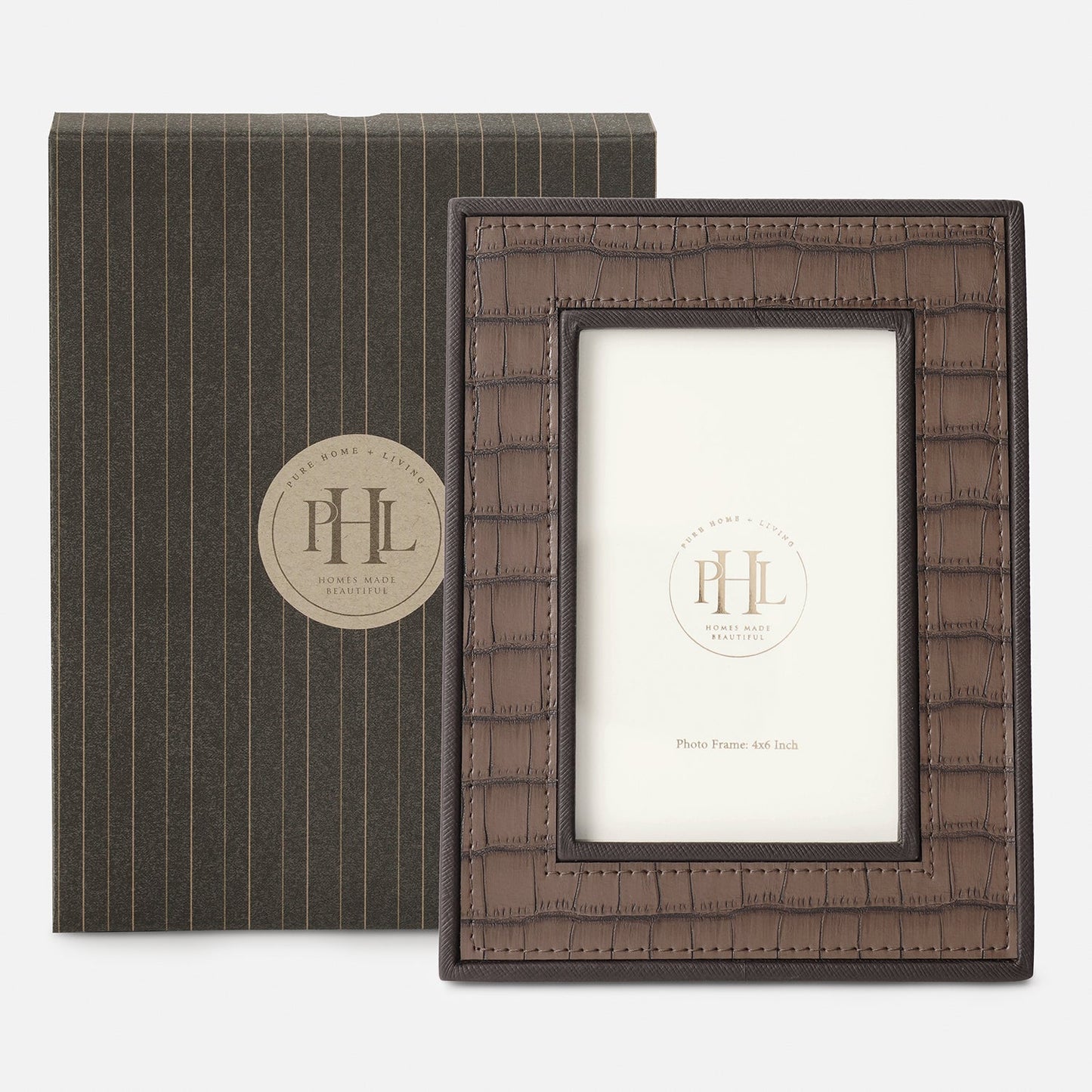 Brown Croco Texture Faux Leather Photo Frame - Small