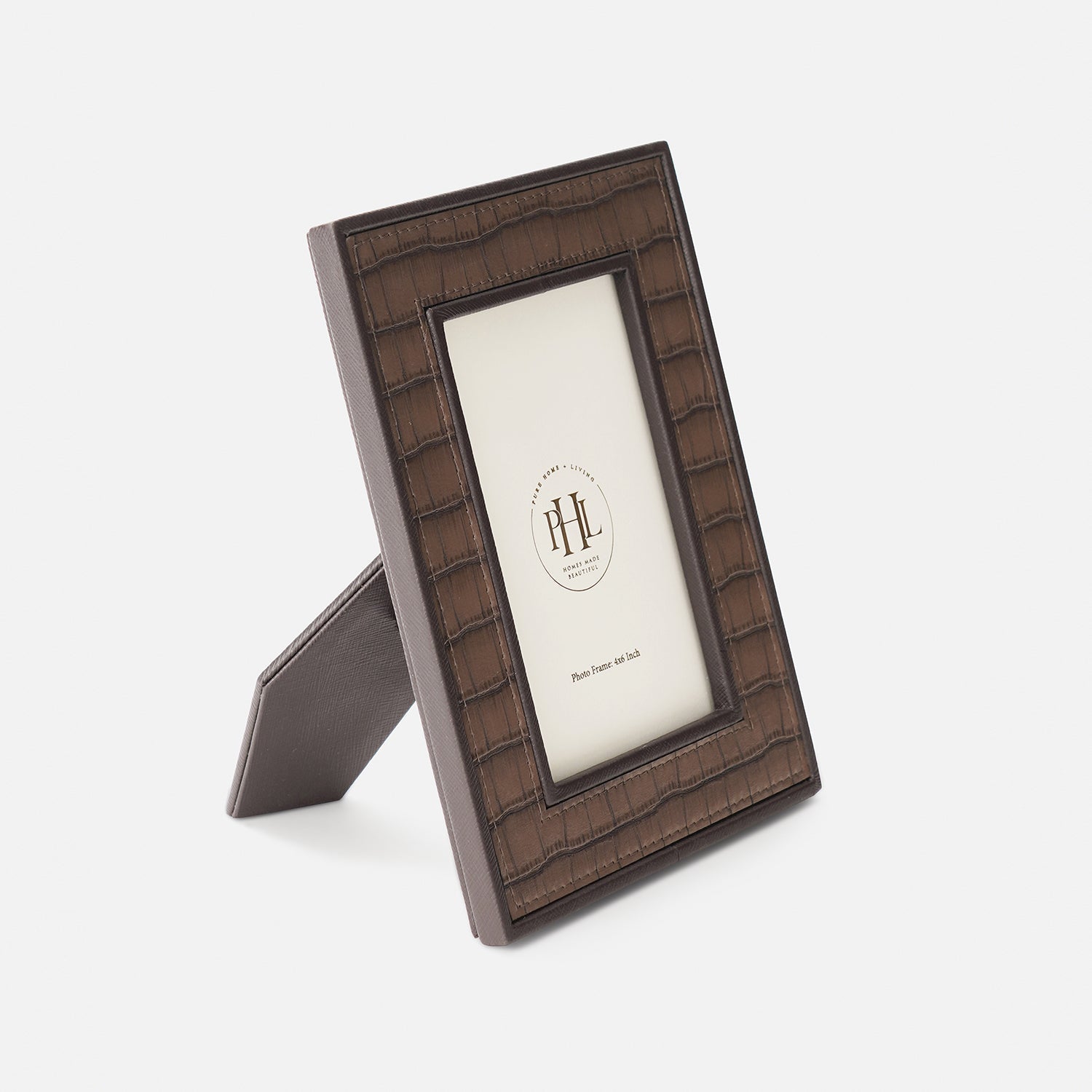 Brown Croco Texture Faux Leather Photo Frame - Small