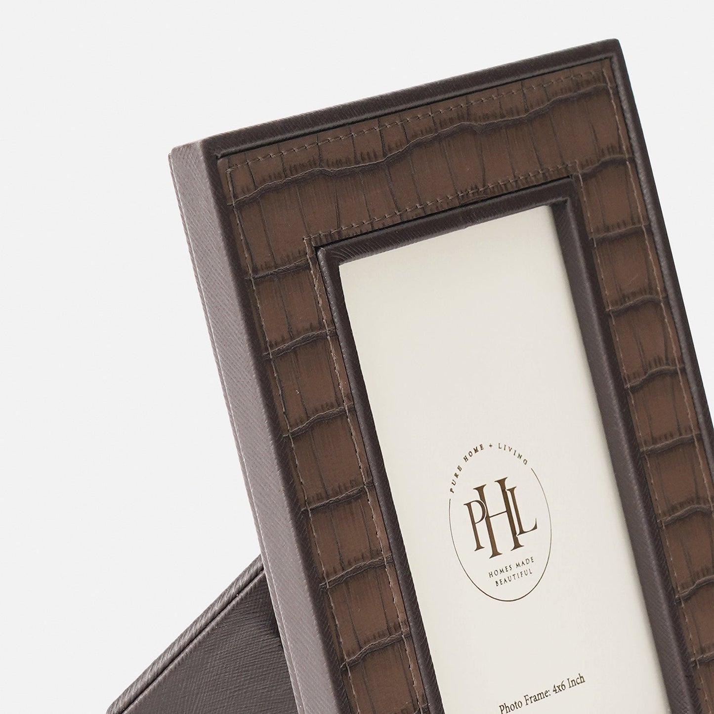 Brown Croco Texture Faux Leather Photo Frame - Small