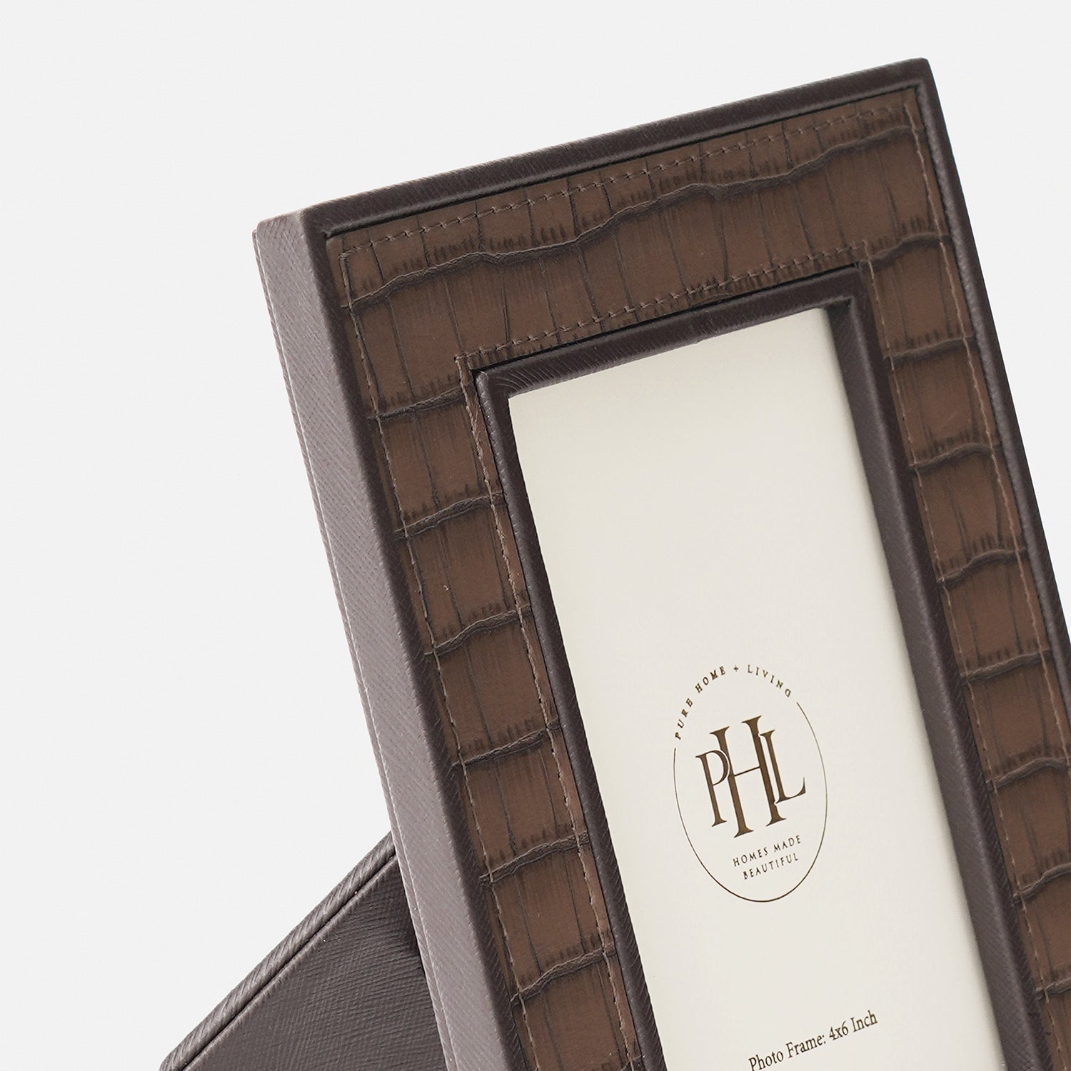 Brown Croco Texture Faux Leather Photo Frame - Small
