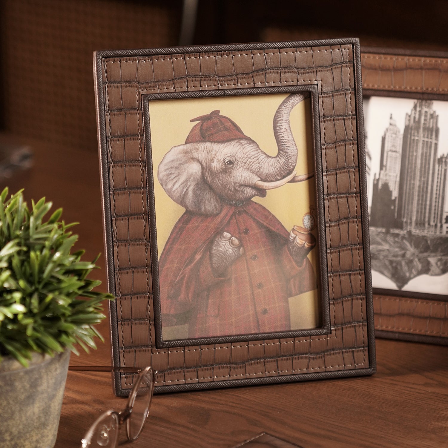 Brown Croco Texture Faux Leather Photo Frame - Medium