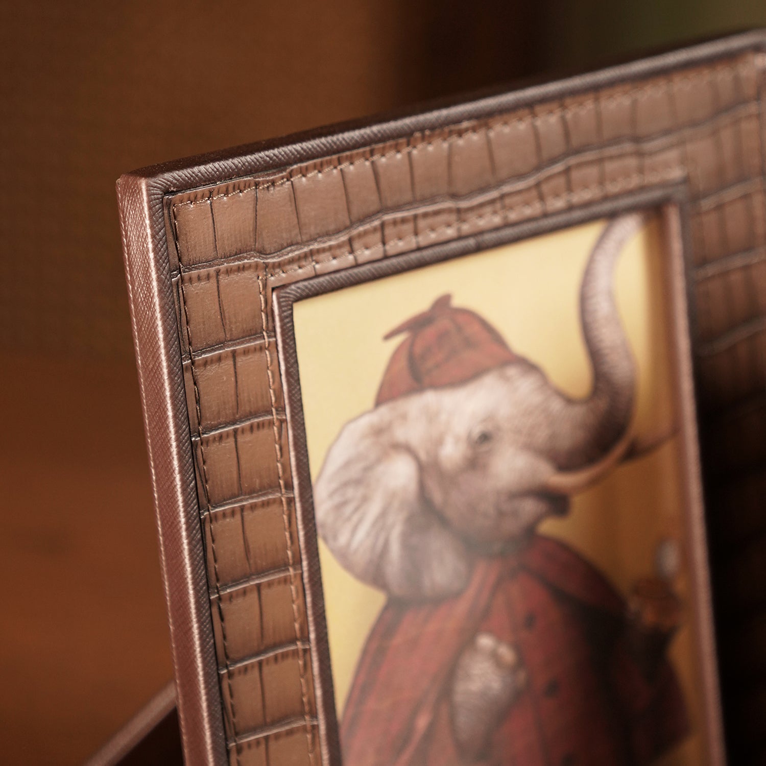 Brown Croco Texture Faux Leather Photo Frame - Medium