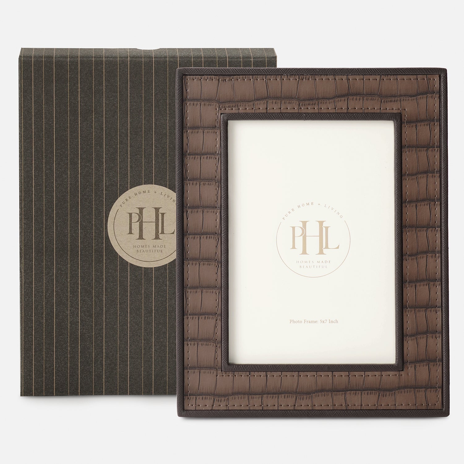 Brown Croco Texture Faux Leather Photo Frame - Medium