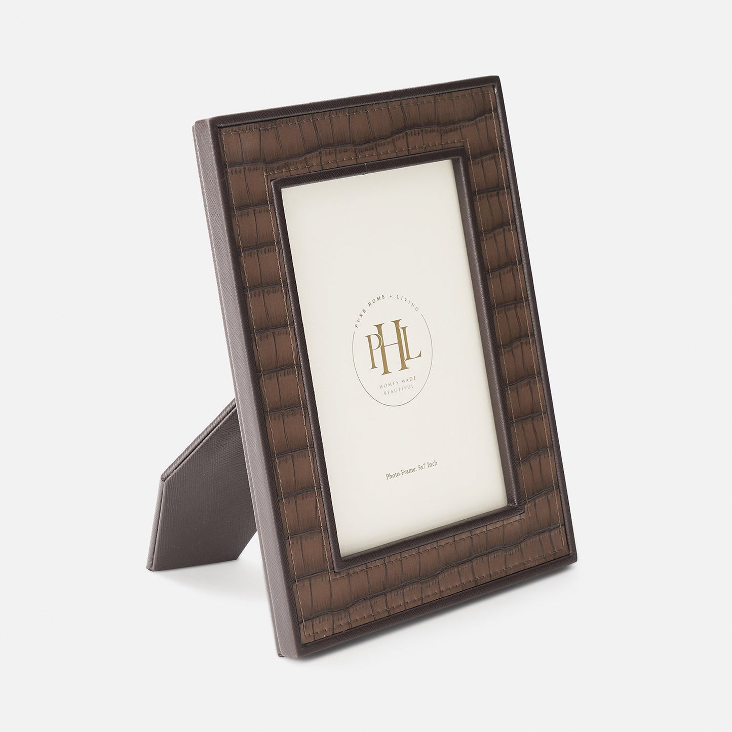 Brown Croco Texture Faux Leather Photo Frame - Medium