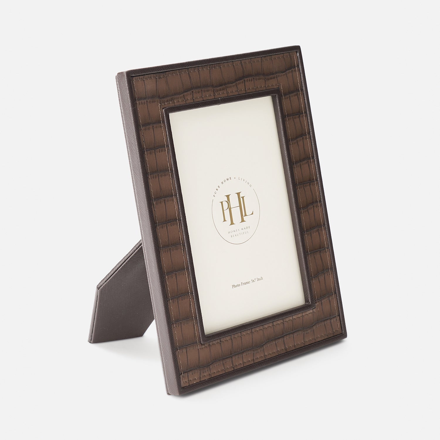 Brown Croco Texture Faux Leather Photo Frame - Medium