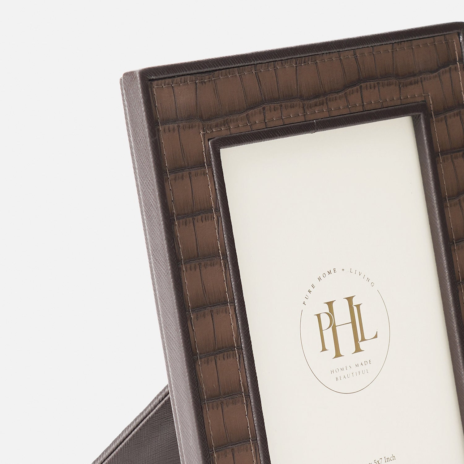 Brown Croco Texture Faux Leather Photo Frame - Medium