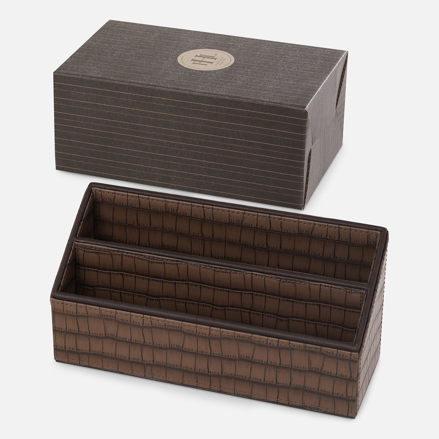 Brown Croco Texture Faux Leather Envelope Holder