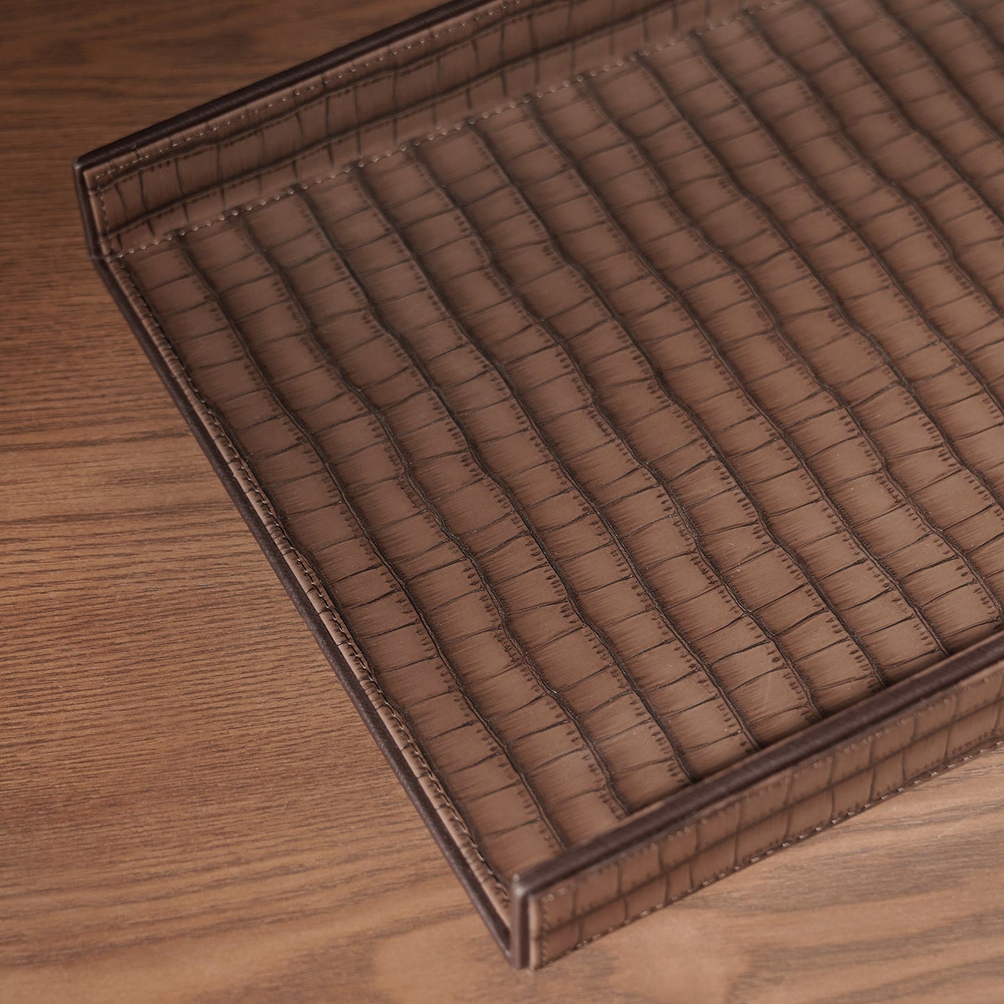 Brown Croco Texture Faux Leather Tray