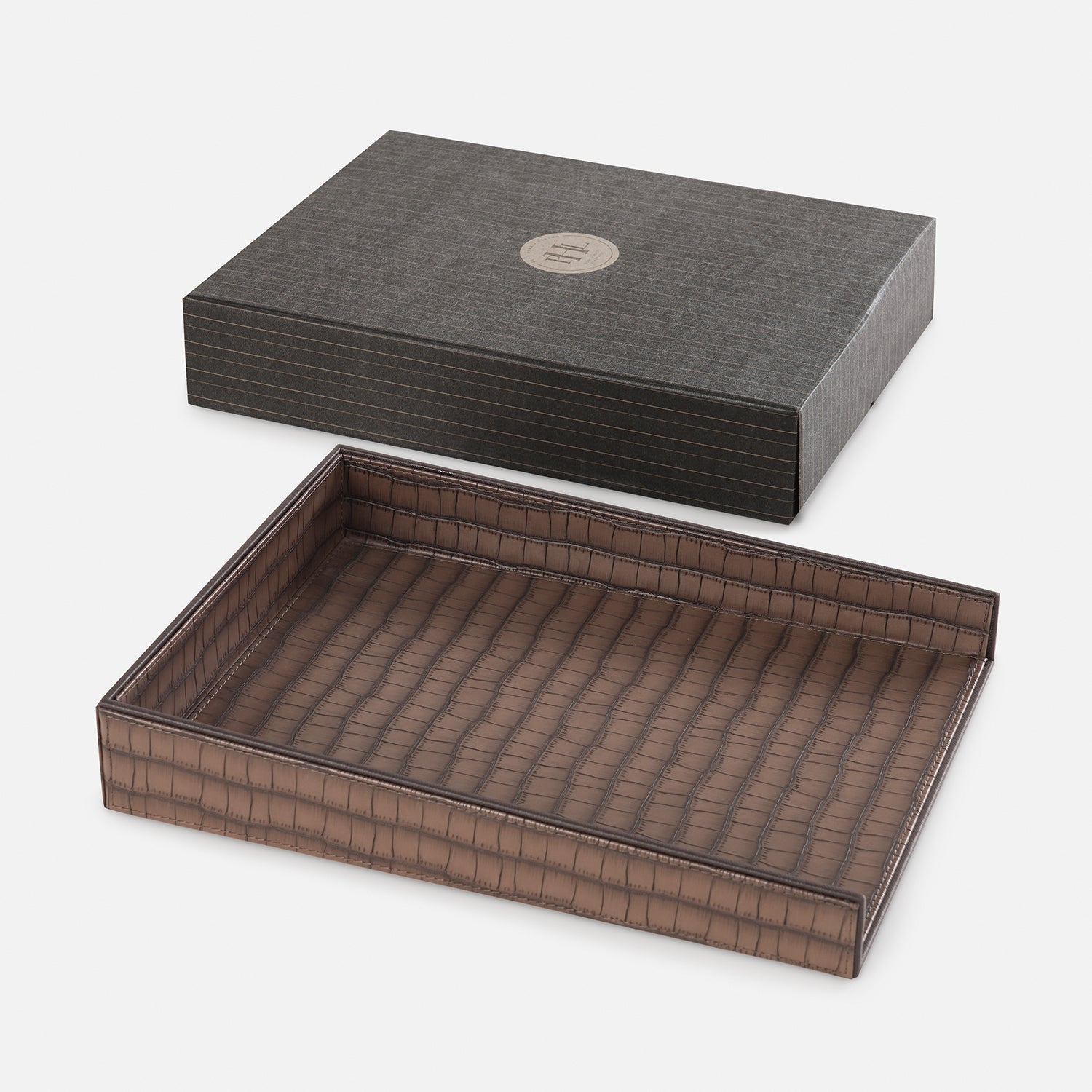 Brown Croco Texture Faux Leather Tray