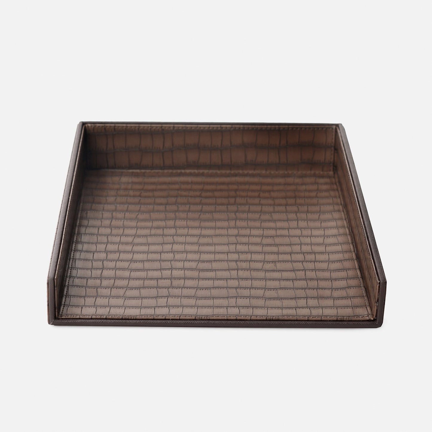 Brown Croco Texture Faux Leather Tray
