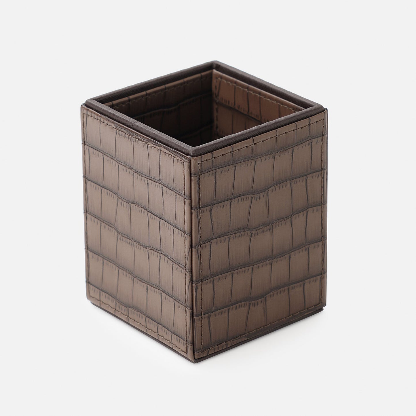 Brown Croco Texture Faux Leather Pen Stand