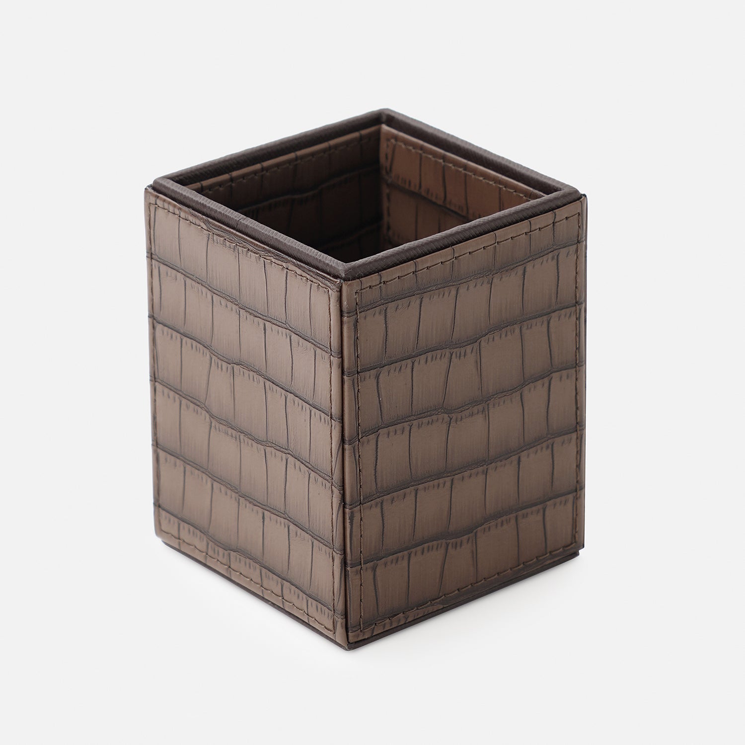 Brown Croco Texture Faux Leather Pen Stand