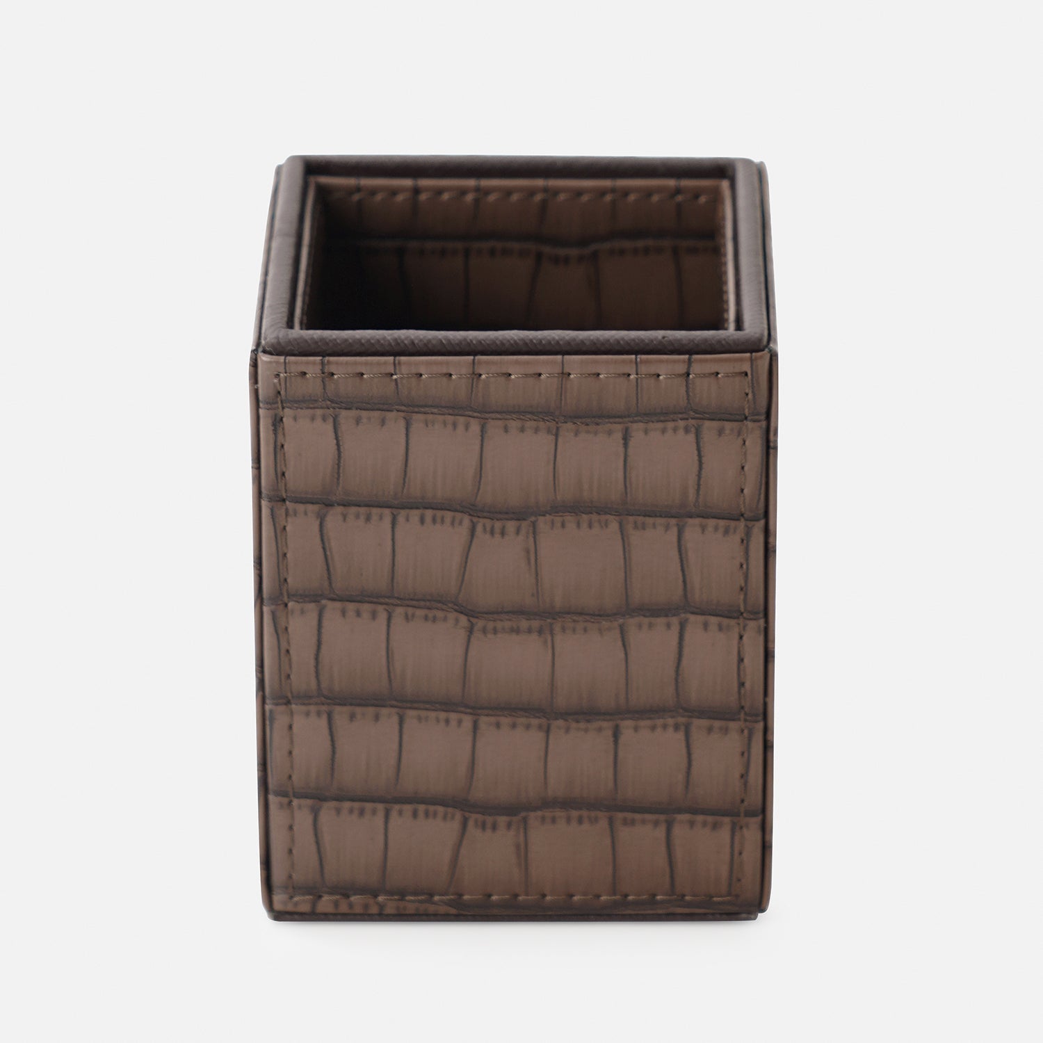 Brown Croco Texture Faux Leather Pen Stand