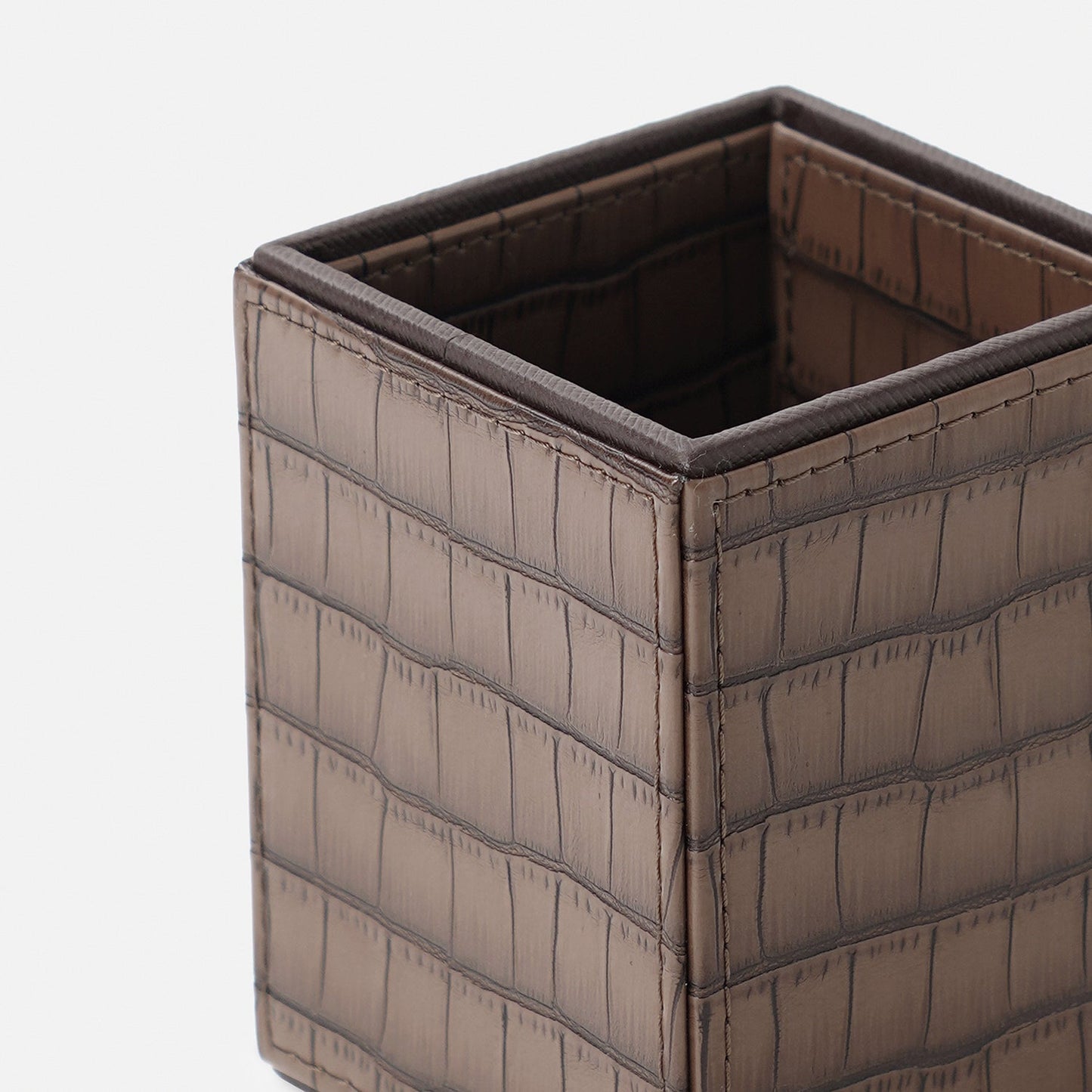Brown Croco Texture Faux Leather Pen Stand