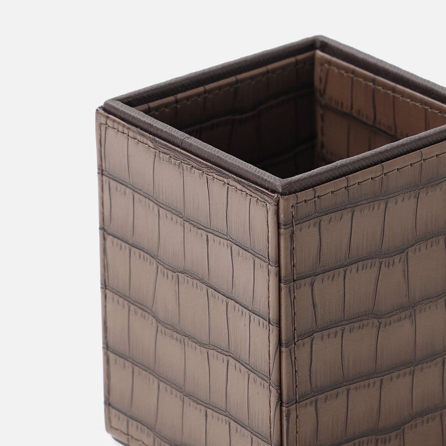 Brown Croco Texture Faux Leather Pen Stand
