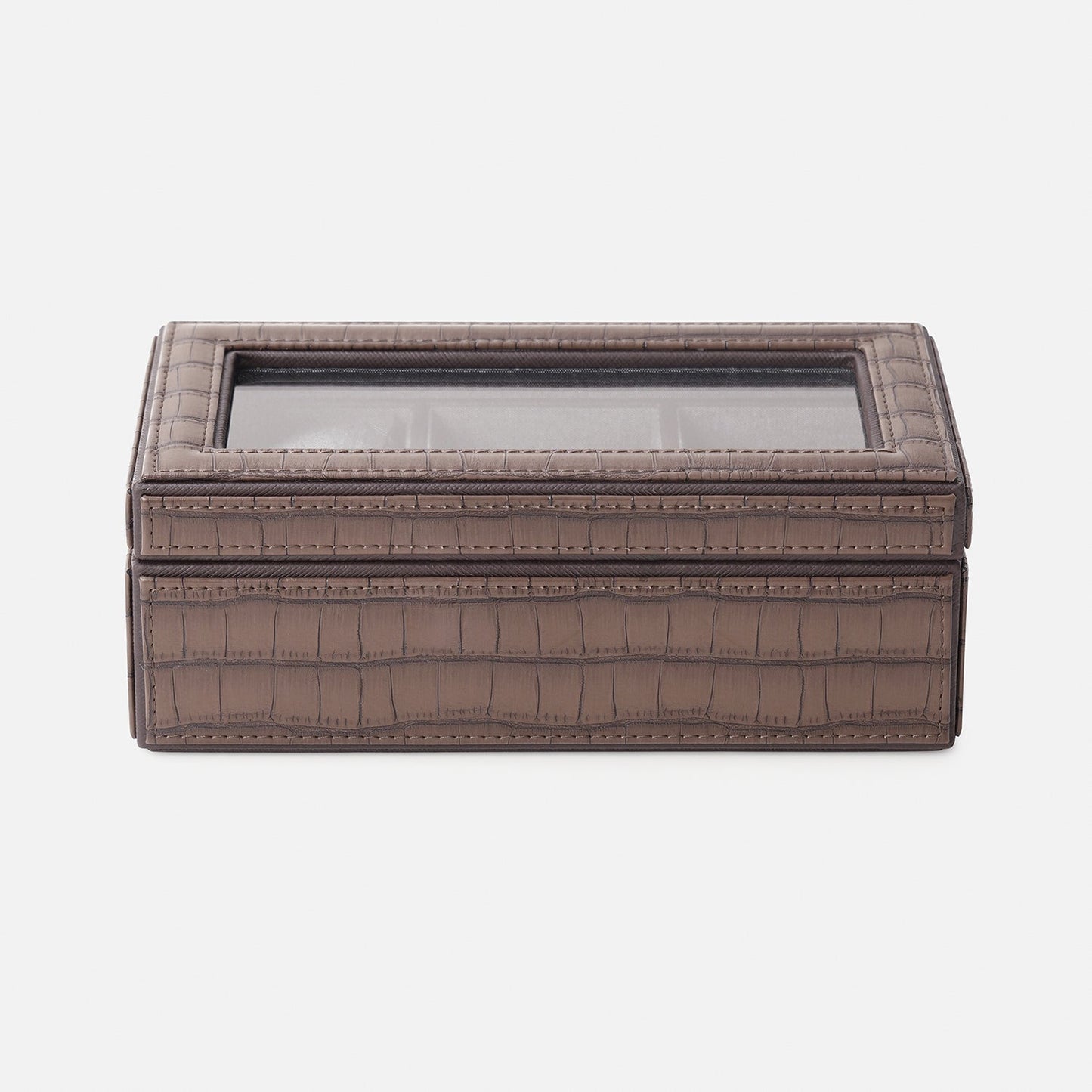 Brown 3 Compartment Croco Texture Faux Leather Watch Box