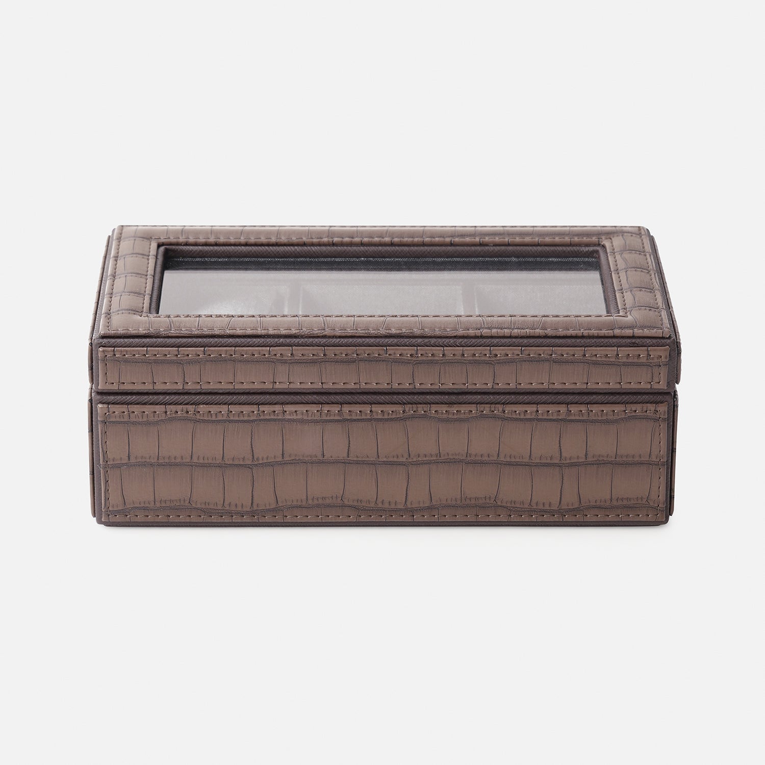 Brown 3 Compartment Croco Texture Faux Leather Watch Box